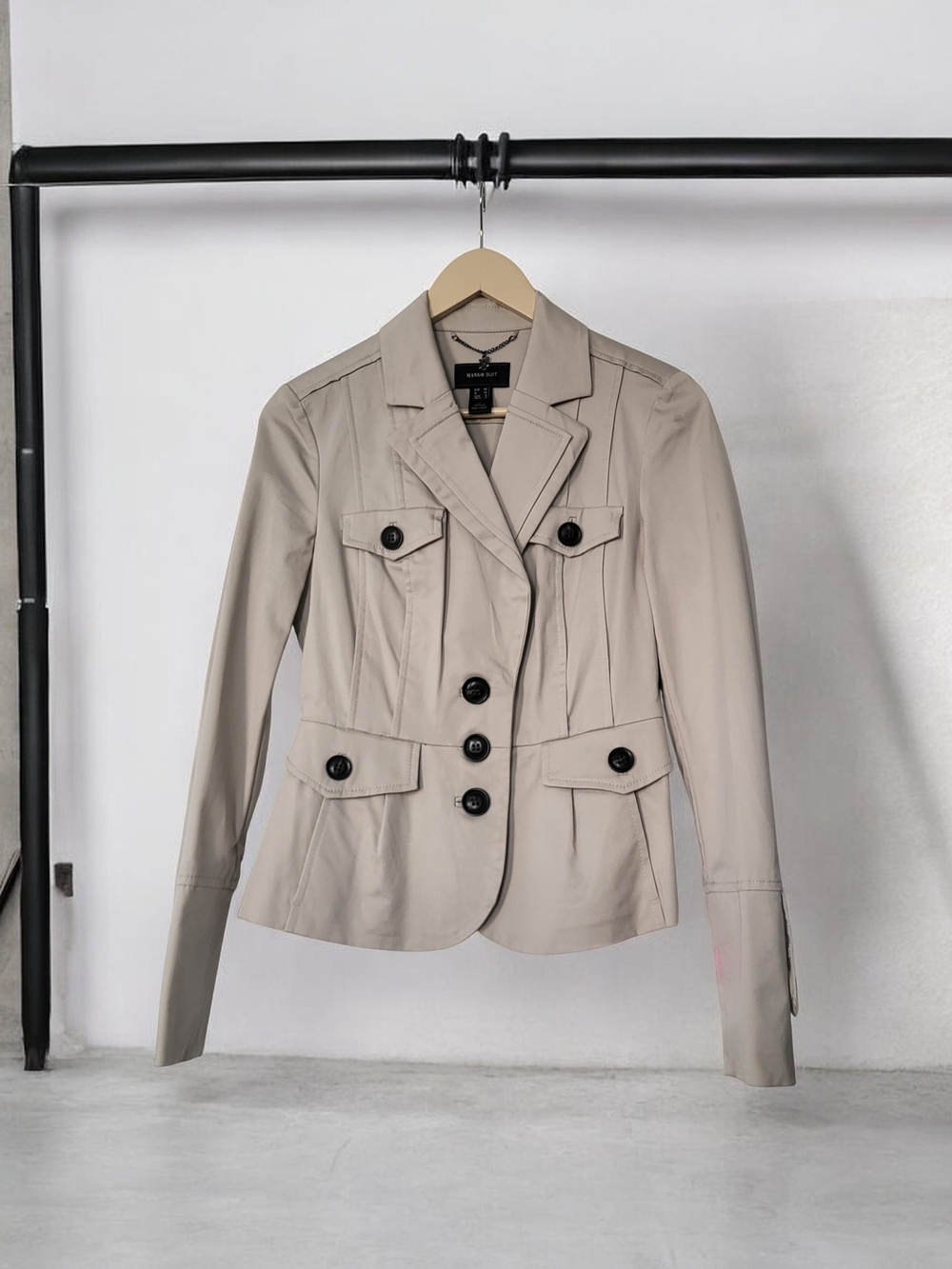 Mango Beige Double-Breasted Tailored Blazer